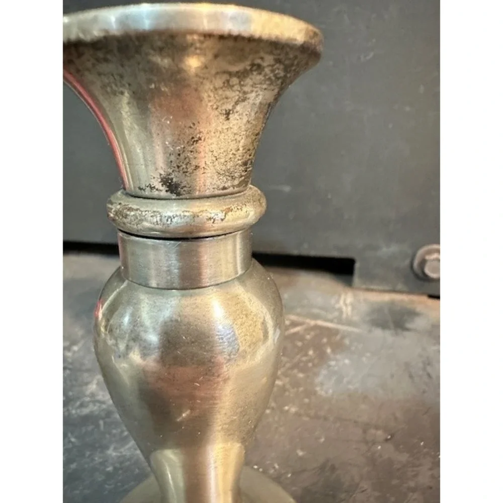 Restoration Hardware Silver Metal Candlestick Holders‎ Set of 3 with Red Candles